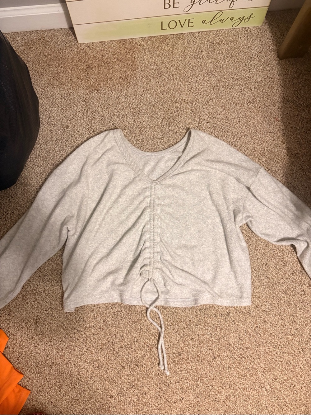 Gray Drawstring V-Neck Women's Sweater